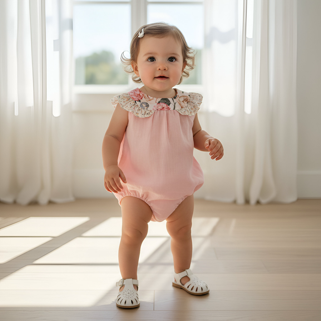 Baby Girls Neve Playsuit - Light Pink Linen