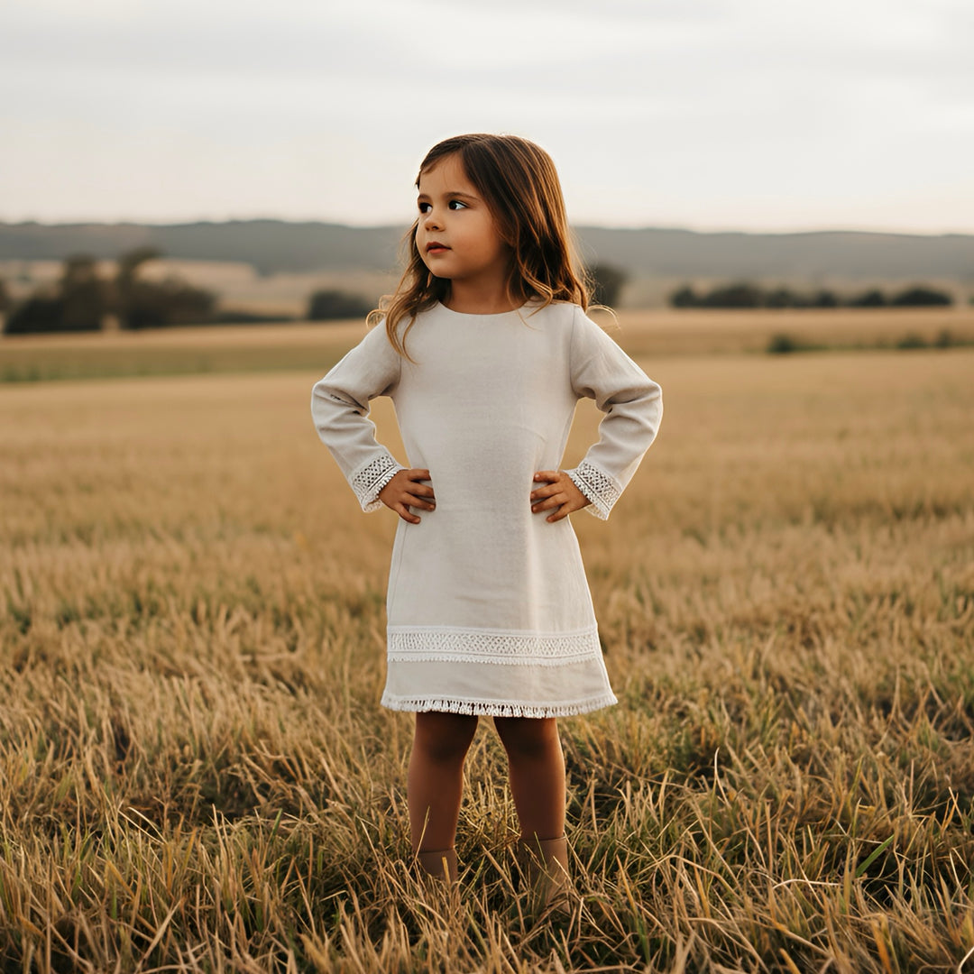 Girls Aleeia Tassle Dress - Linen