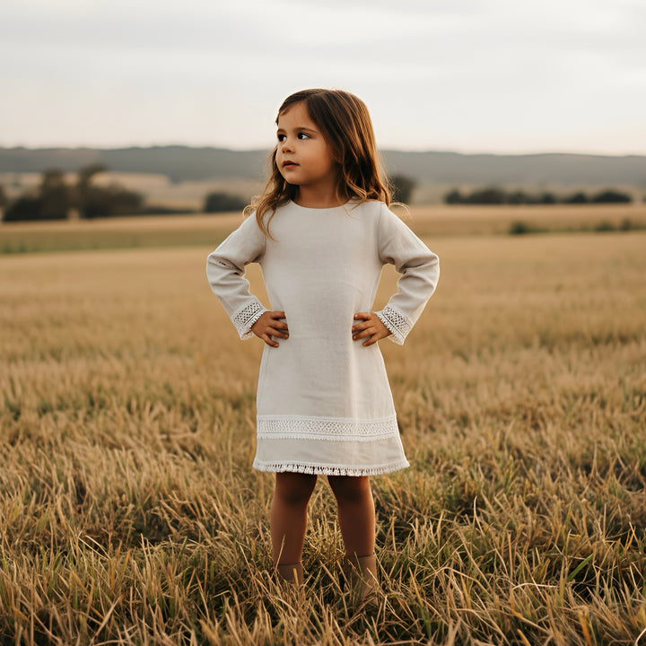 Girls Aleeia Tassle Dress - Linen