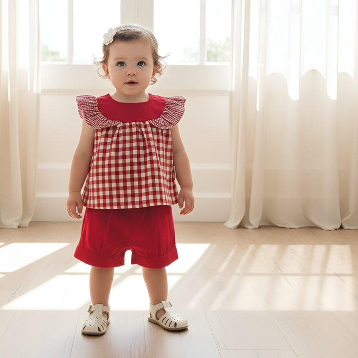 Baby Girls Tasmin Top - Red Checks