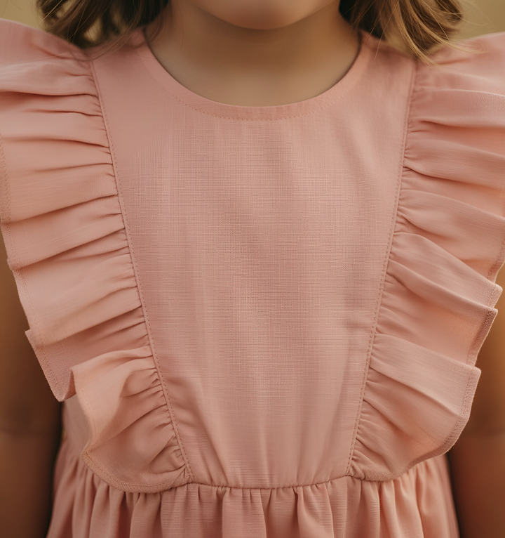 Girls Florence Summer Dress - Pink Linen