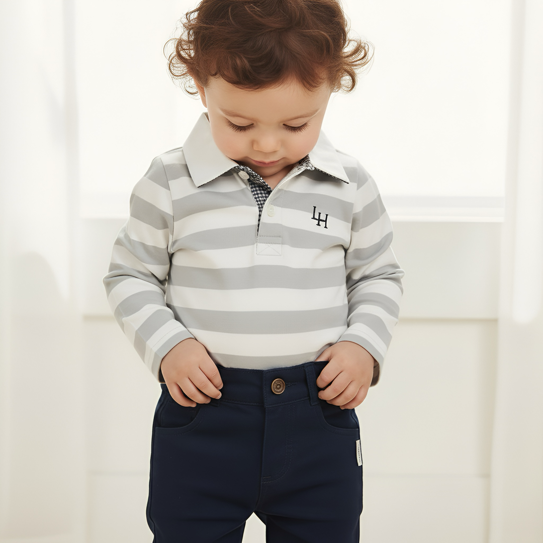 Baby Boys Freddie Polo Romper - Blue Stripe
