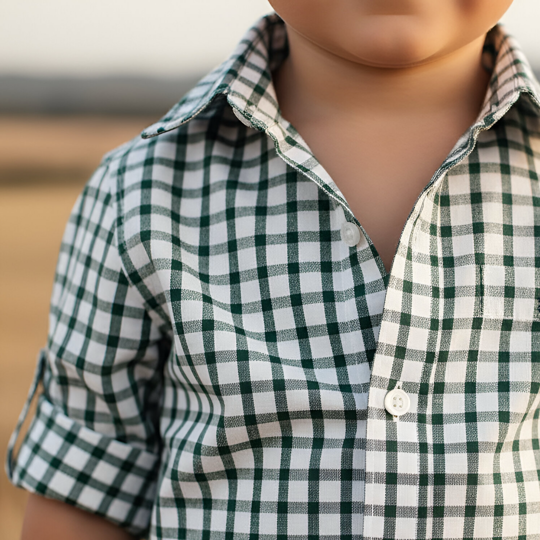Boys Oxford Dress Shirt - Green Check 26