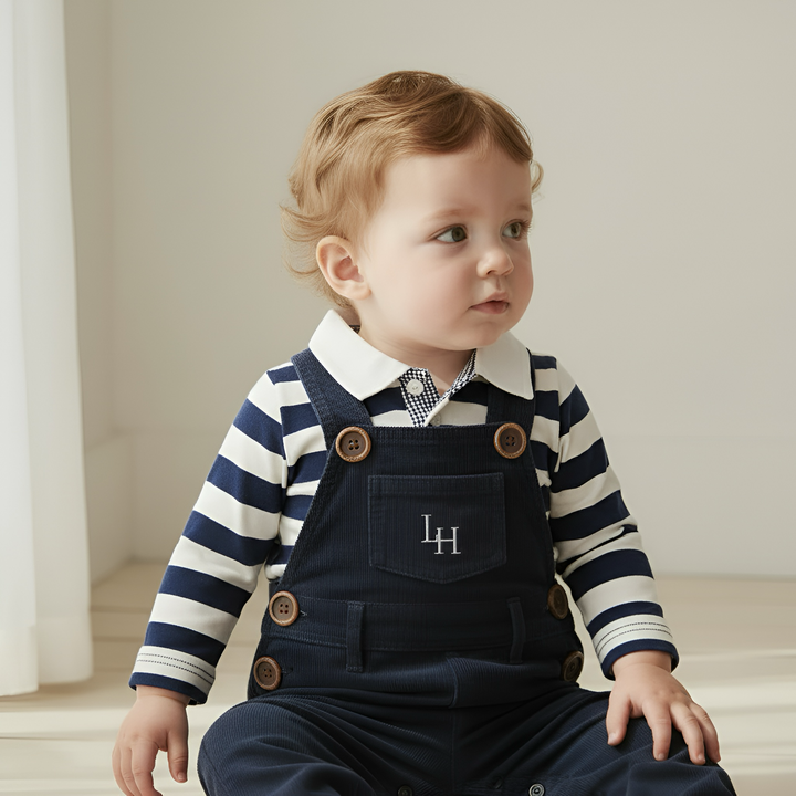 Baby Boys Roy Dungaree - Navy Corduroy