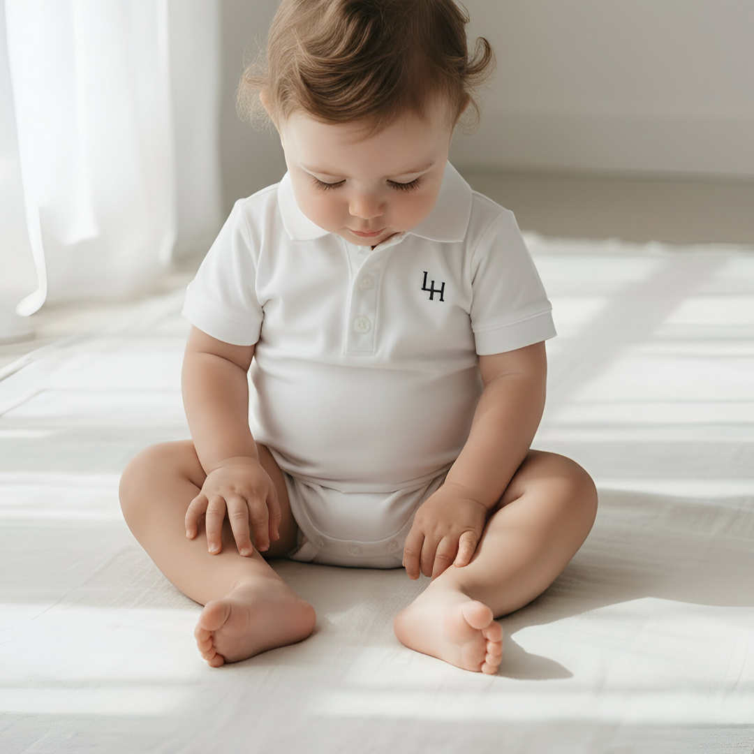Baby Boys Polo Romper - White