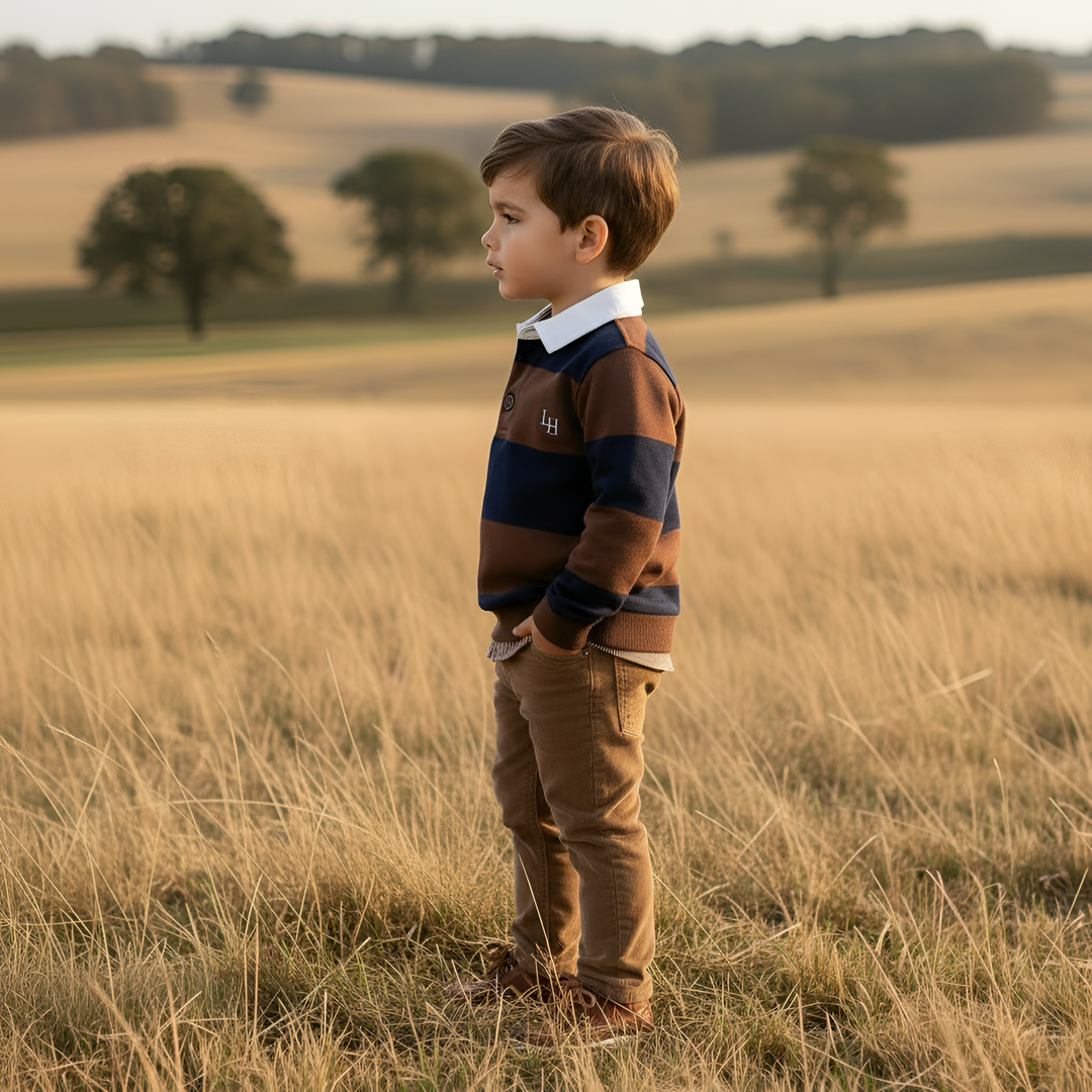 Boys Freddie Rugby Polo - Dark Chestnut/Navy