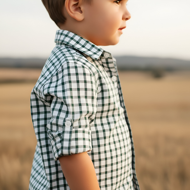 Boys Oxford Dress Shirt - Green Check 26