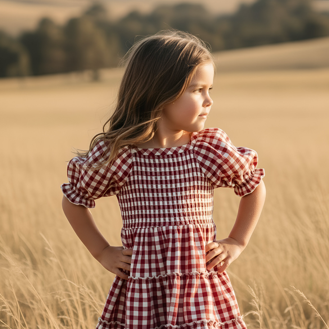 Girls Daisy Dress - Red Check 26