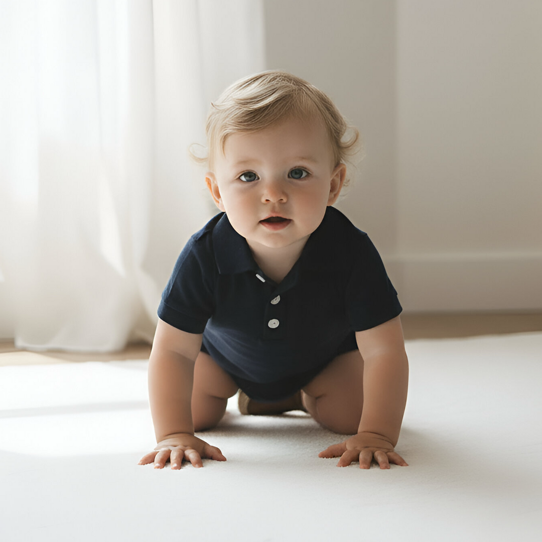 Baby Boys Polo Romper - Navy