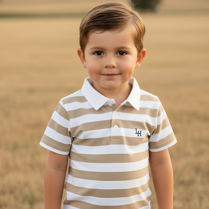 Boys Rugby Polo Shirt - Beige Stripe