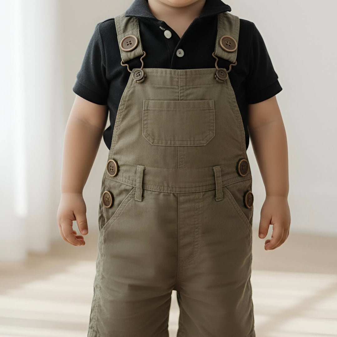 Baby Boys Roy Dungaree - Olive Brown Linen