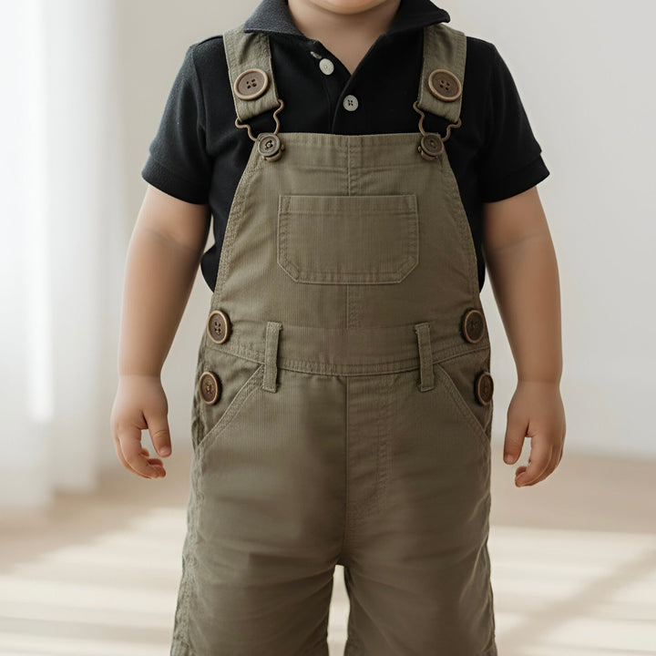 Baby Boys Roy Dungaree - Olive Brown Linen