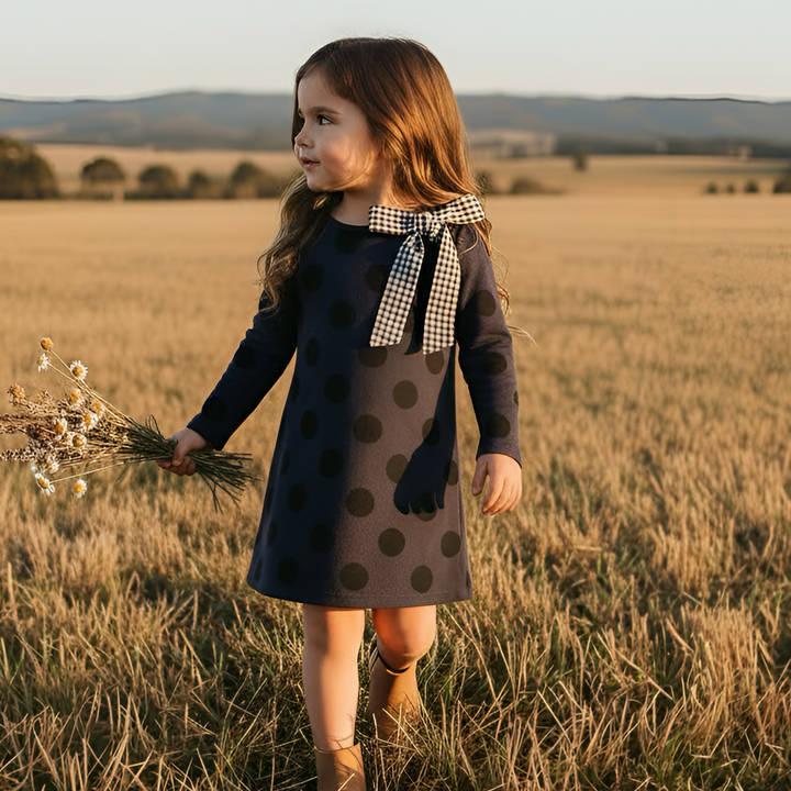 Girls Mary Dress -  Navy/Black Spot