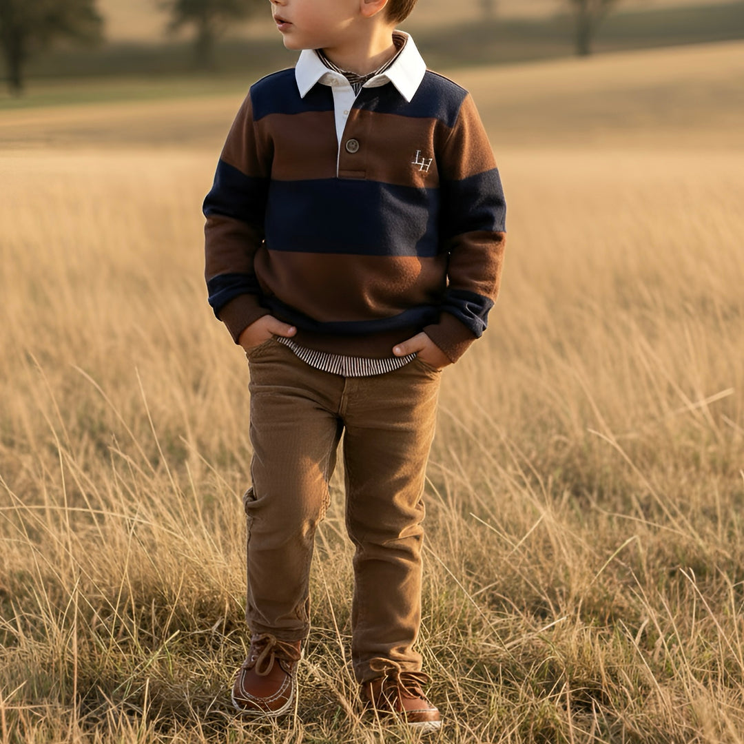 Boys Freddie Rugby Polo - Dark Chestnut/Navy