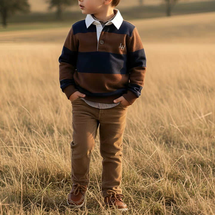 Boys Freddie Rugby Polo - Dark Chestnut/Navy