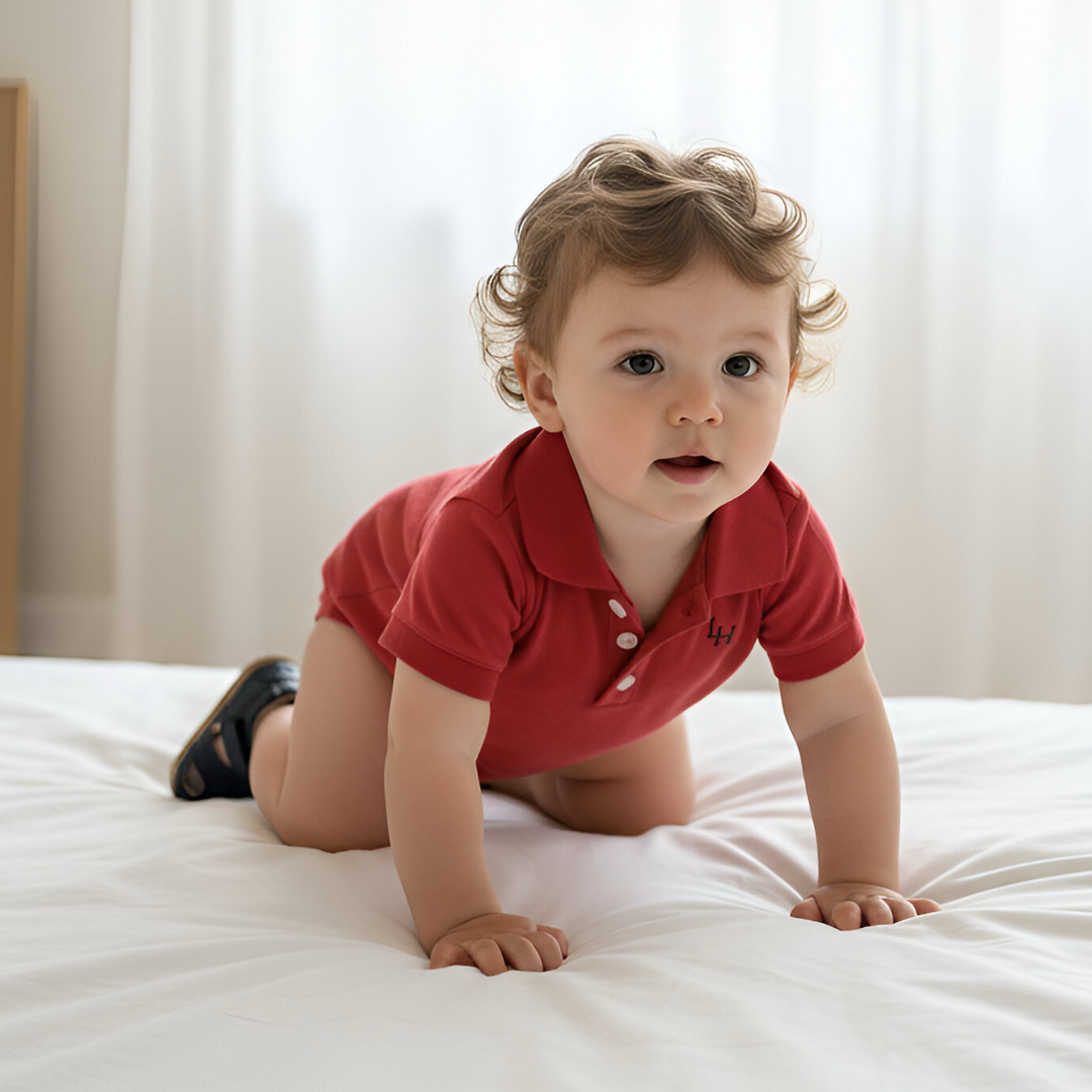 Baby Boys Polo Romper - Red