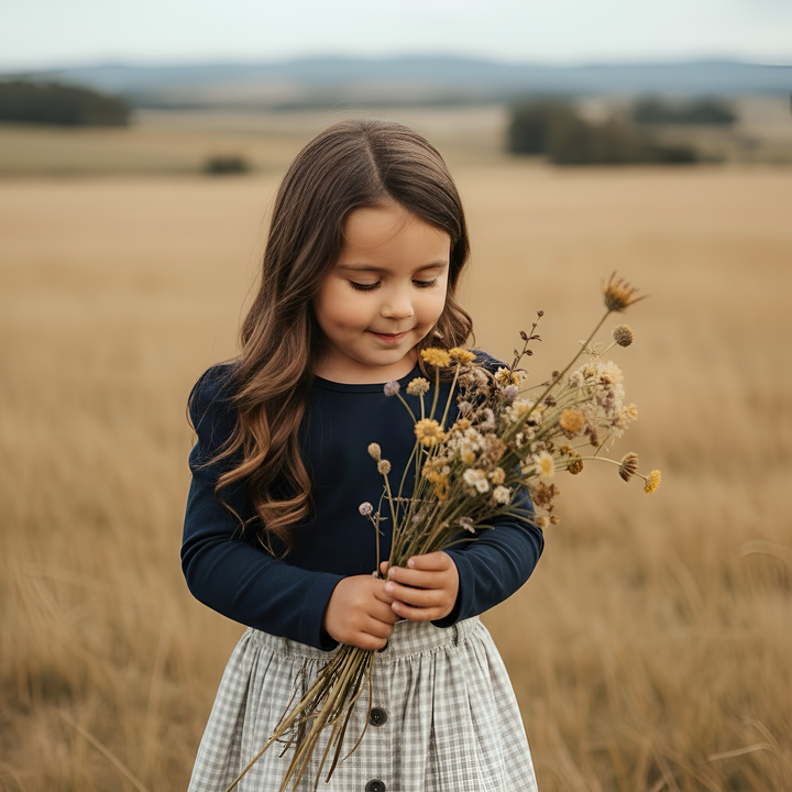 Girls Full Button Skirt - Beige Gingham