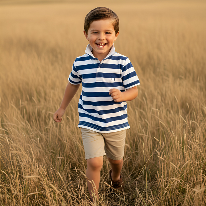 Boys Rugby Polo Shirt - Blue Stripe 26