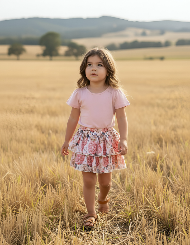 Girls Frilly Skirt - Pink Blossom