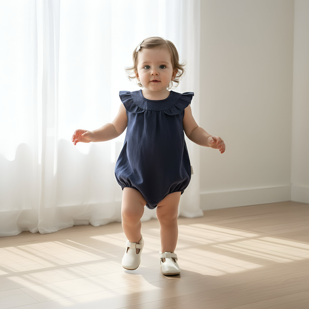 Baby Girls Neve Playsuit - Navy Linen