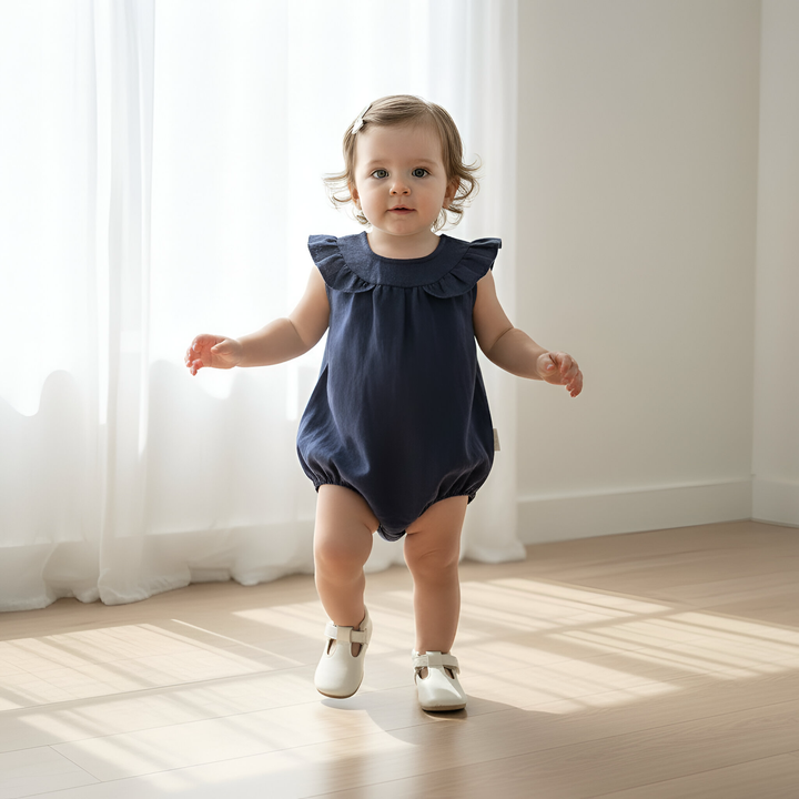Baby Girls Neve Playsuit - Navy Linen