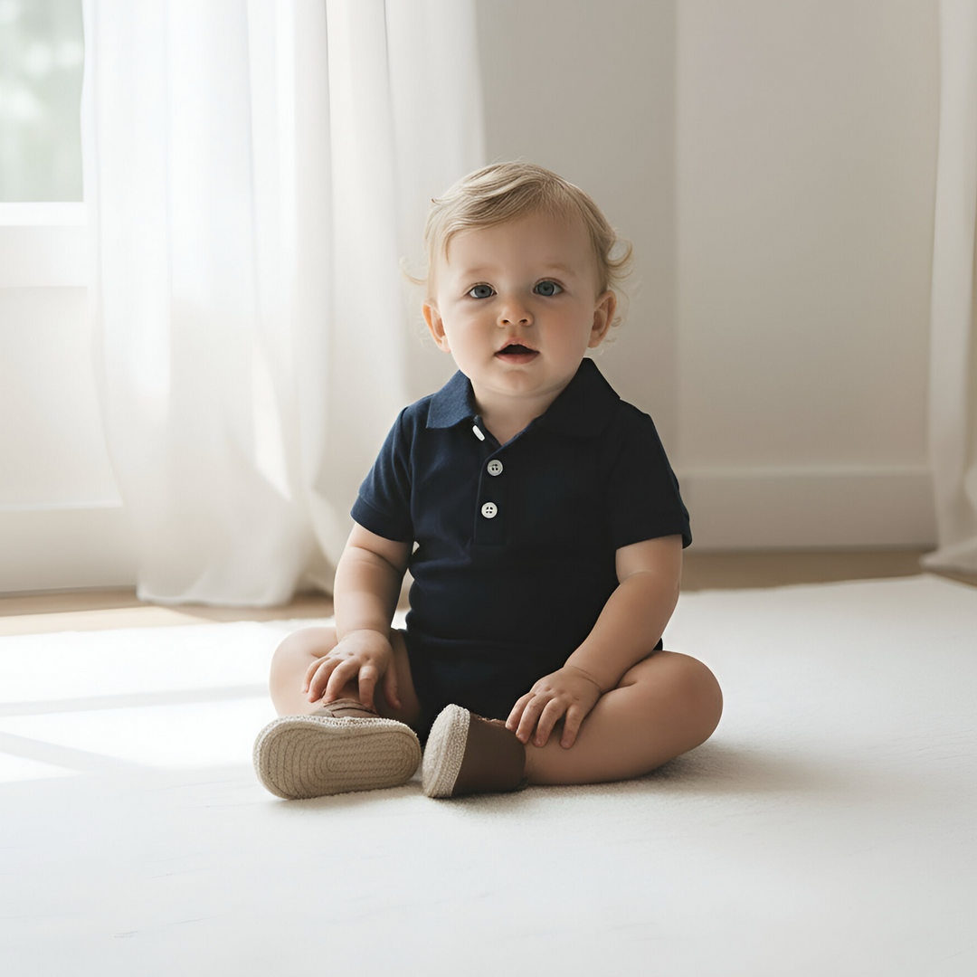 Baby Boys Polo Romper - Navy