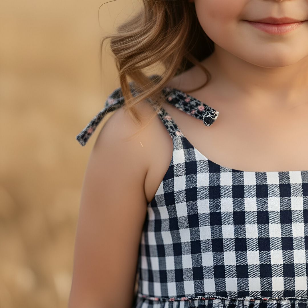 Girls Eden Dress - Navy Check