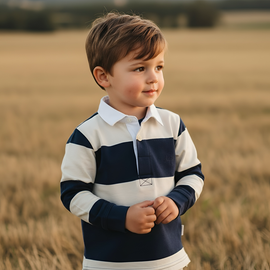 Boys Freddie Rugby Polo - Cream Stripe