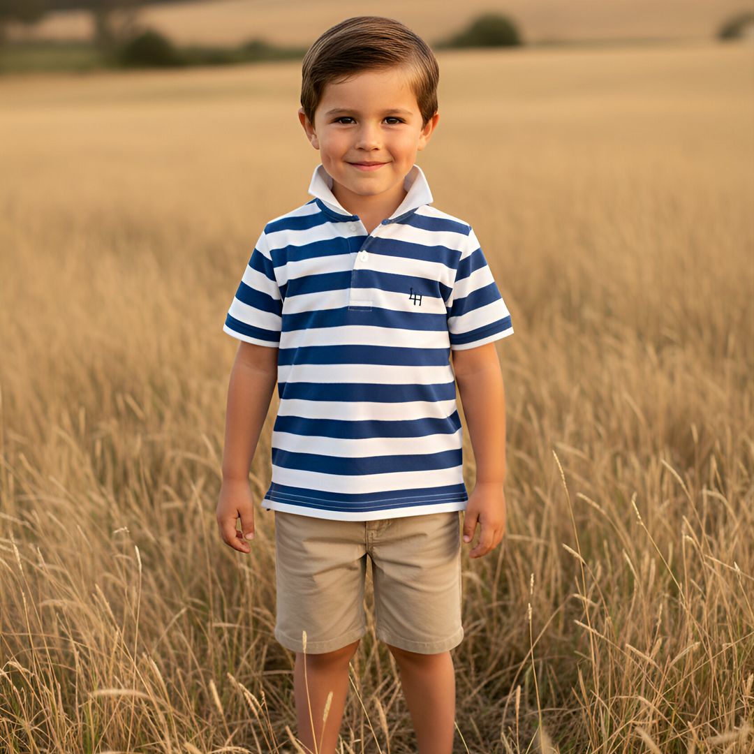 Boys Rugby Polo Shirt - Blue Stripe 26