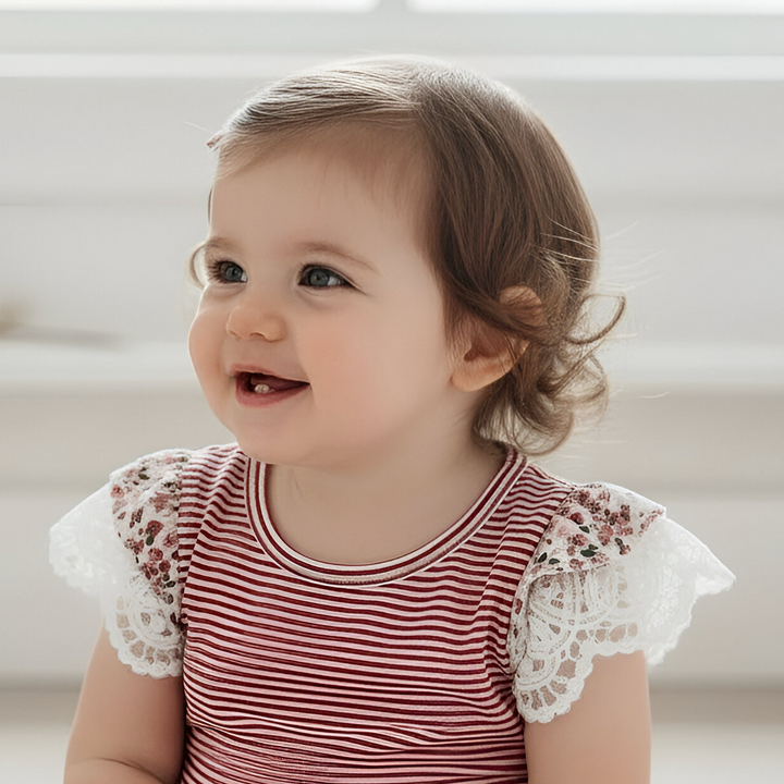 Baby Girls Knit Romper - Red Stripe