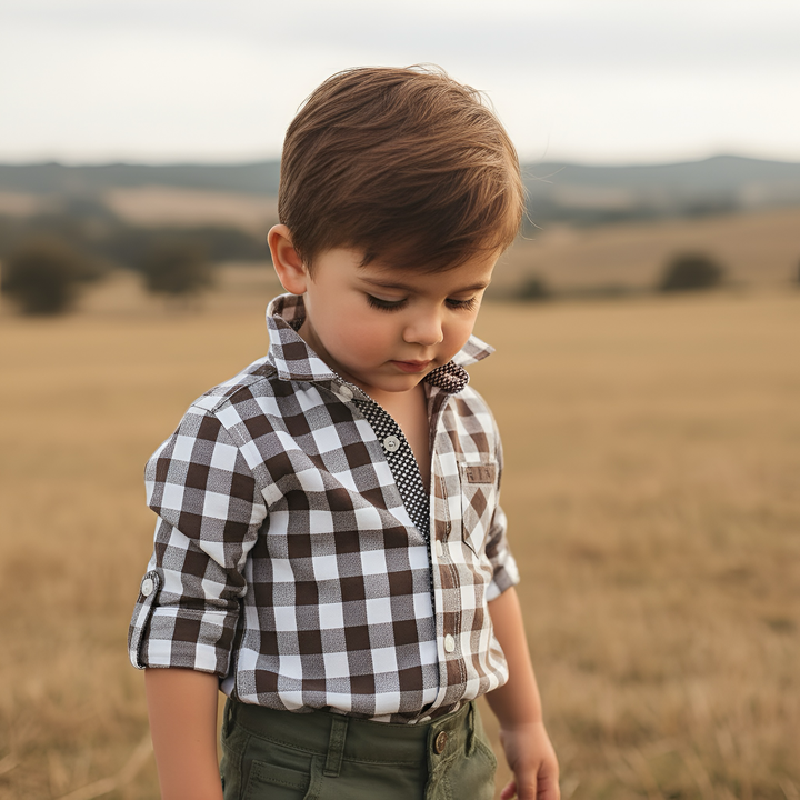 Boys Dress Shirt - Large Chestnut Check
