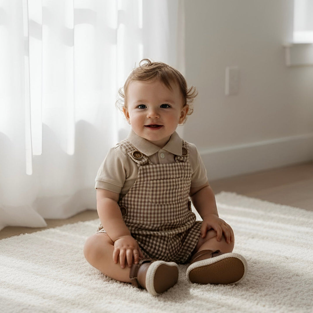 Baby Boys Roy Dungaree - Brown Gingham