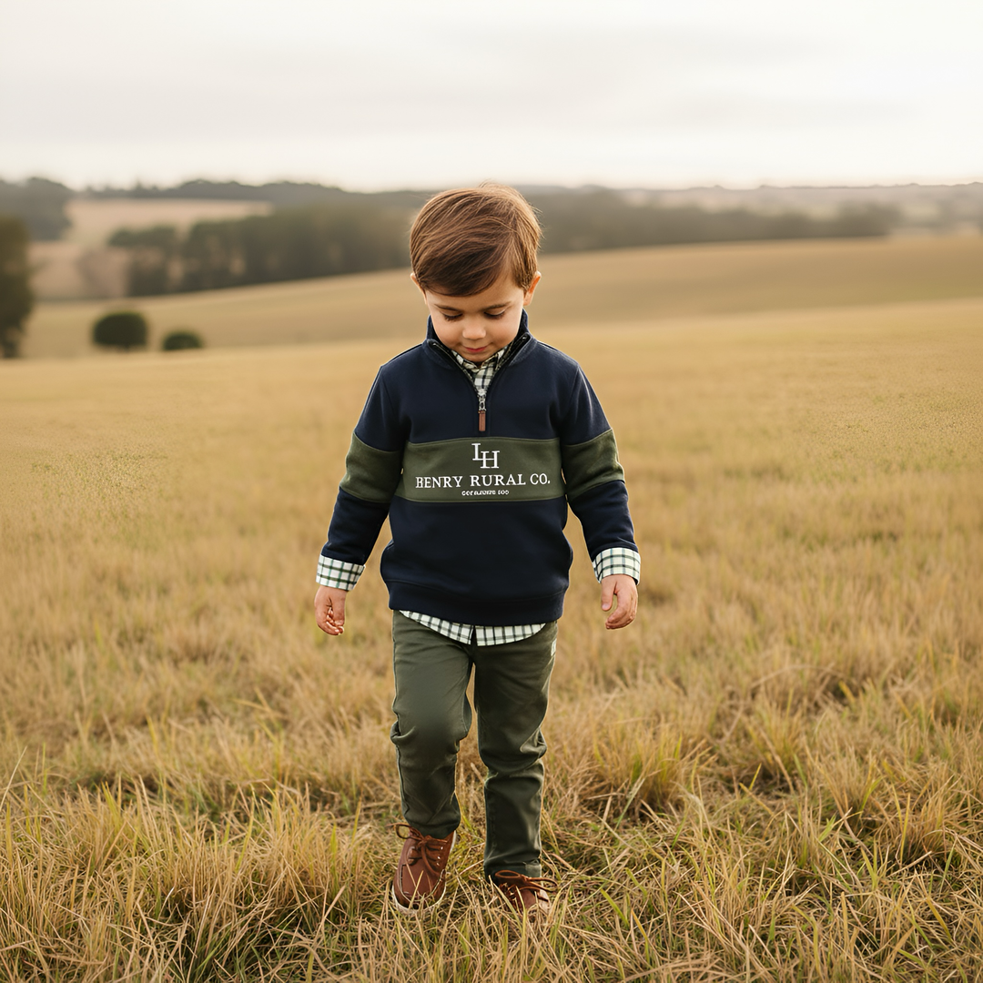 Boys Rural Co Sweater - Navy/Dark Olive