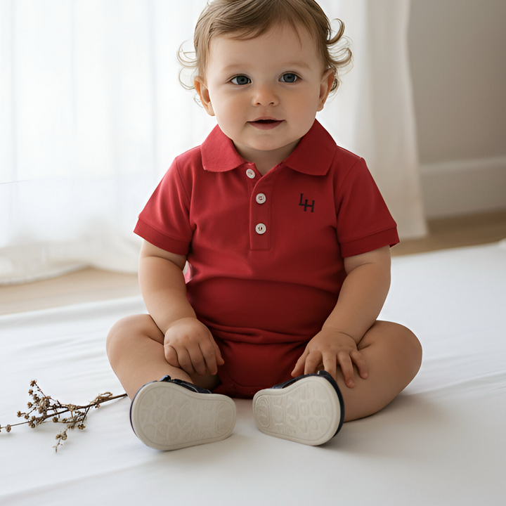 Baby Boys Polo Romper - Red