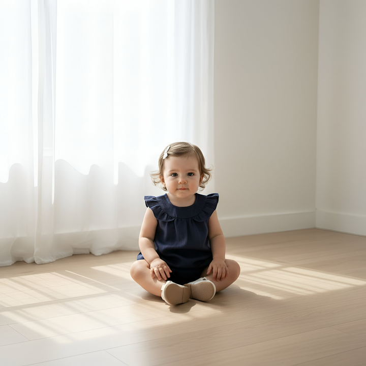 Baby Girls Neve Playsuit - Navy Linen