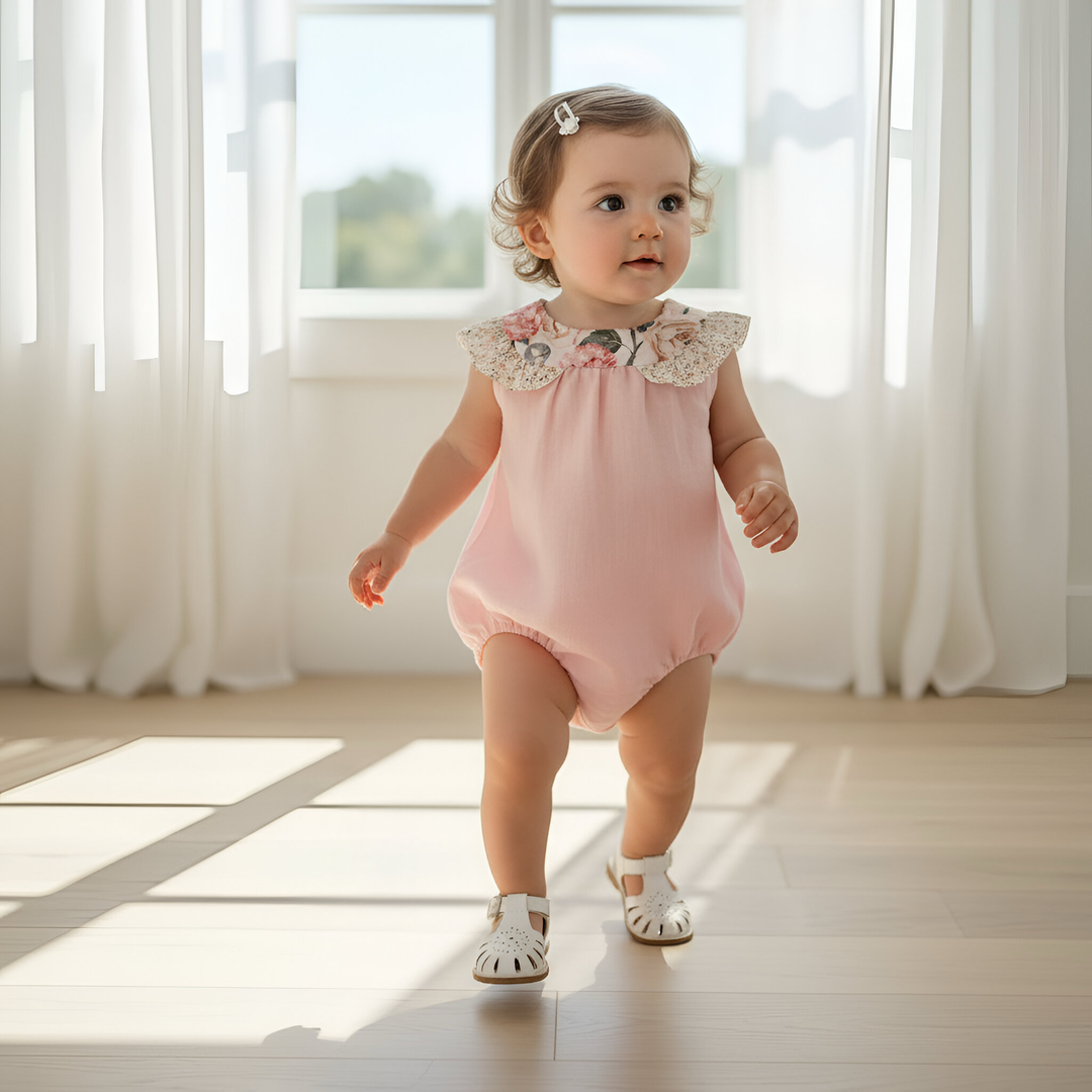 Baby Girls Neve Playsuit - Light Pink Linen