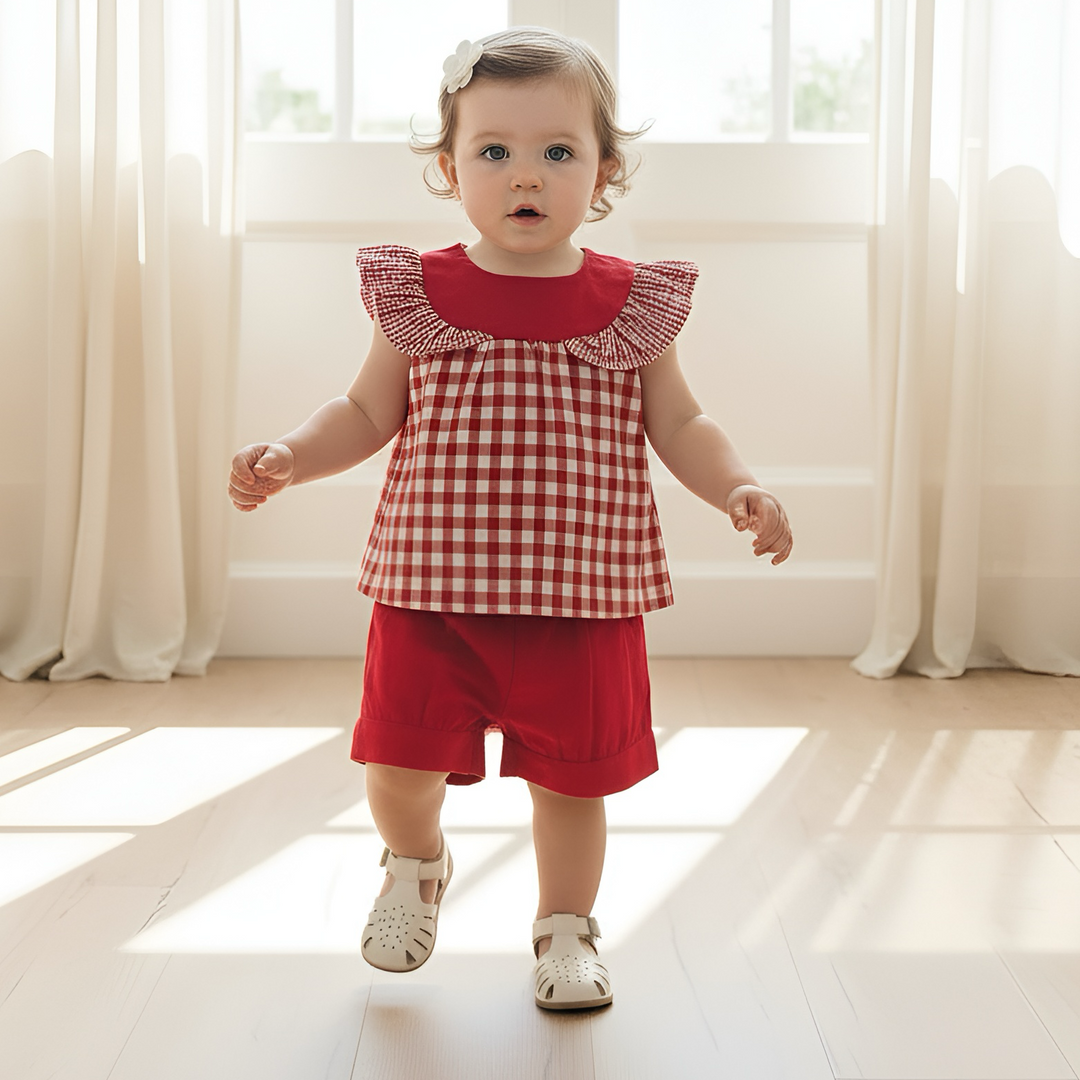 Baby Girls Tasmin Top - Red Checks