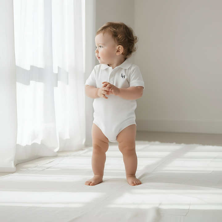 Baby Boys Polo Romper - White