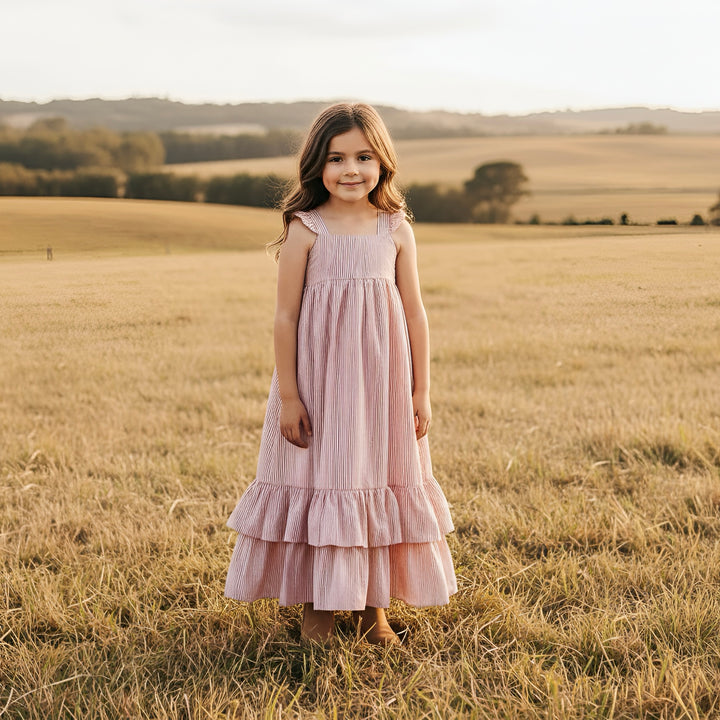 Girls Maxi Dress - Red Stripe