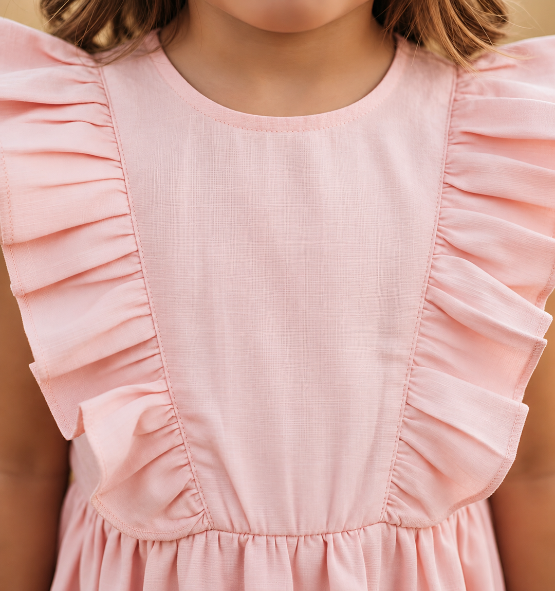 Girls Florence Summer Dress - Pink Linen