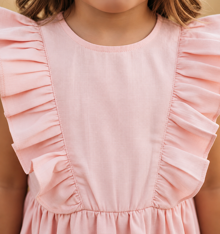 Girls Florence Summer Dress - Pink Linen