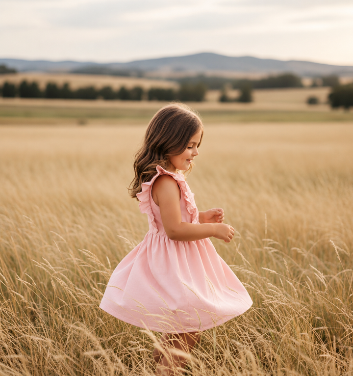 Girls Florence Summer Dress - Pink Linen