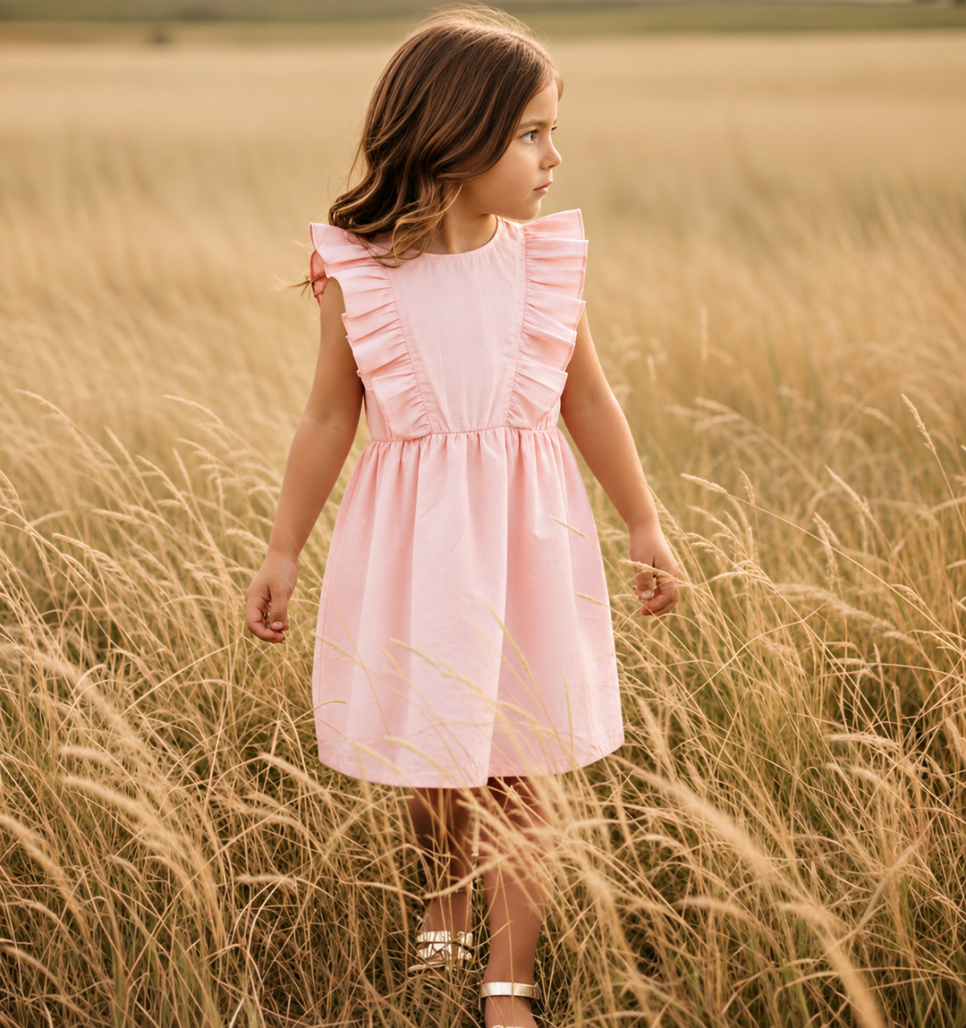 Girls Florence Summer Dress - Pink Linen
