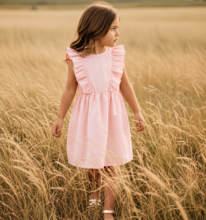 Girls Florence Summer Dress - Pink Linen