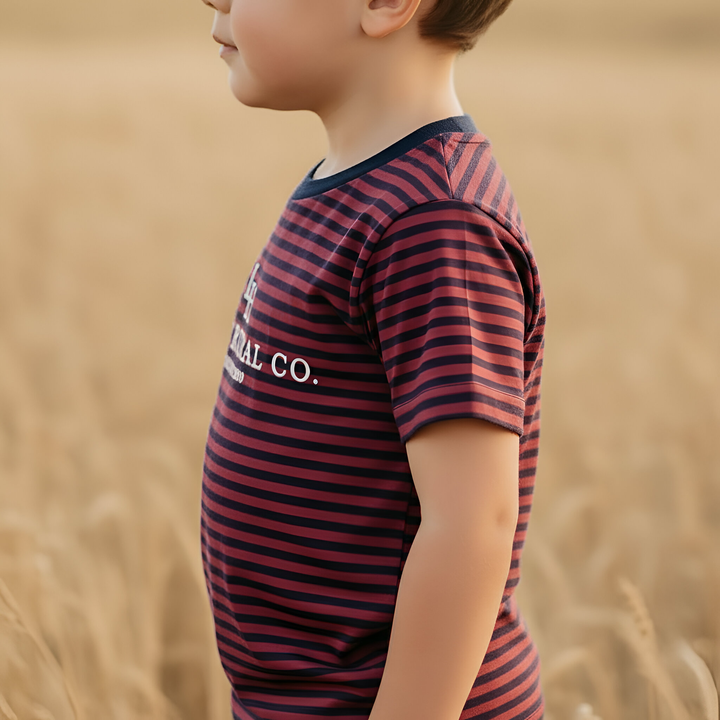 Boys Henry Rural Co Tee - Red Navy Stripe 26