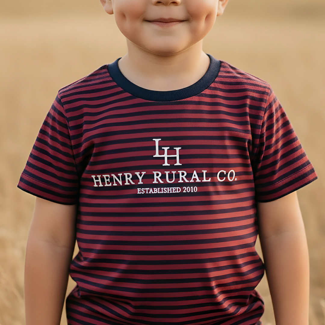 Boys Henry Rural Co Tee - Red Navy Stripe 26