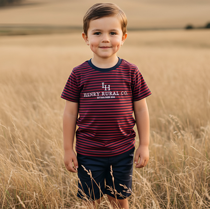 Boys Henry Rural Co Tee - Red Navy Stripe 26
