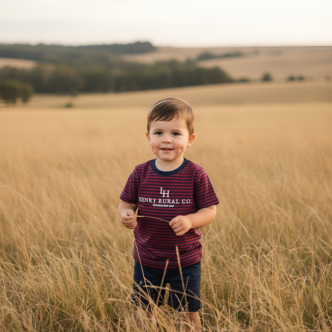 Boys Henry Rural Co Tee - Red Navy Stripe 26