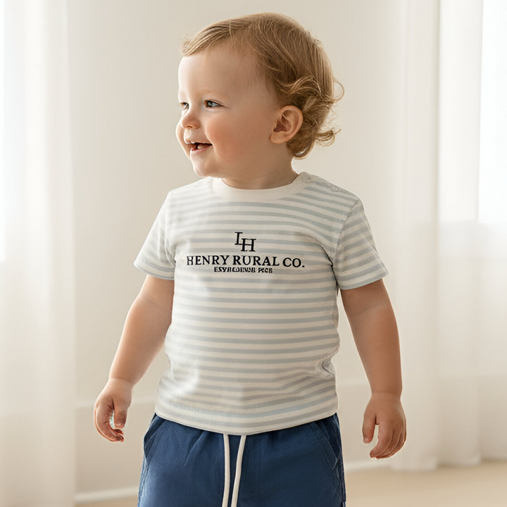 Baby Boys Henry Rural Co Tee - Blue White Stripe 26