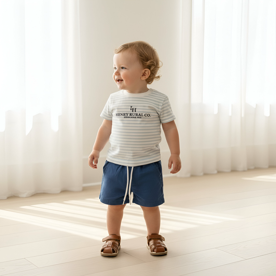Baby Boys Henry Rural Co Tee - Blue White Stripe 26